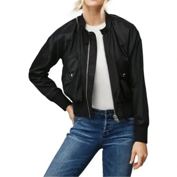 Free People Midnight  Satin Bomber Jacket Navy Blue Medium - Picture 3 of 12